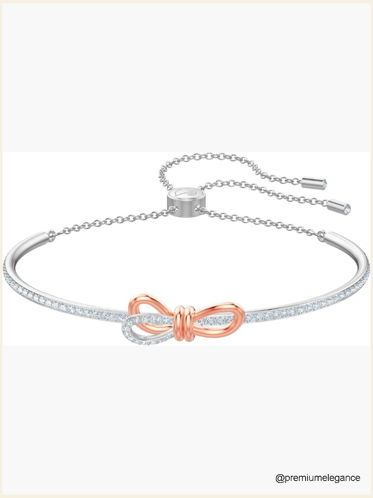 Swarovski Crystal Bow Bangle Bracelet Rhodium Finish